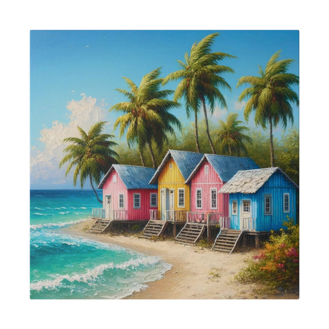 Transform Your Space with Vibrant Beachfront Bungalows Canvas Print, Stretched, 0.75"