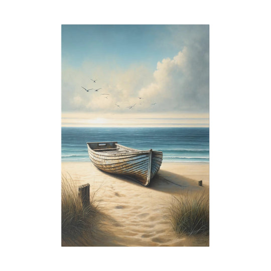 Transform Your Space with "The Old Wooden Row Boat and Calm Sea" Canvas Matte, Stretched, 0.75"