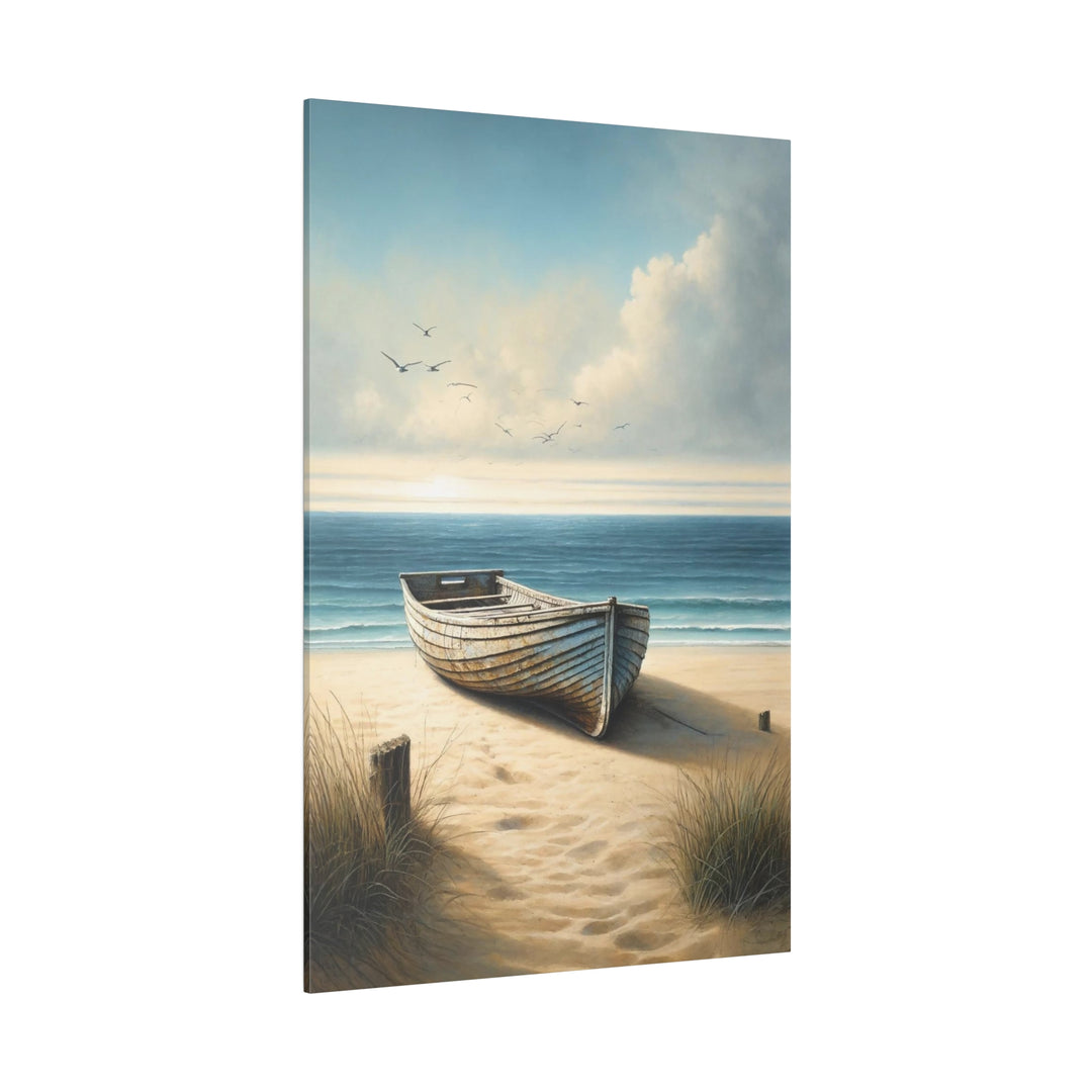 Transform Your Space with "The Old Wooden Row Boat and Calm Sea" Canvas Matte, Stretched, 0.75"