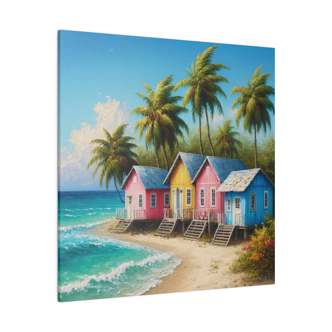 Transform Your Space with Vibrant Beachfront Bungalows Canvas Print, Stretched, 0.75"