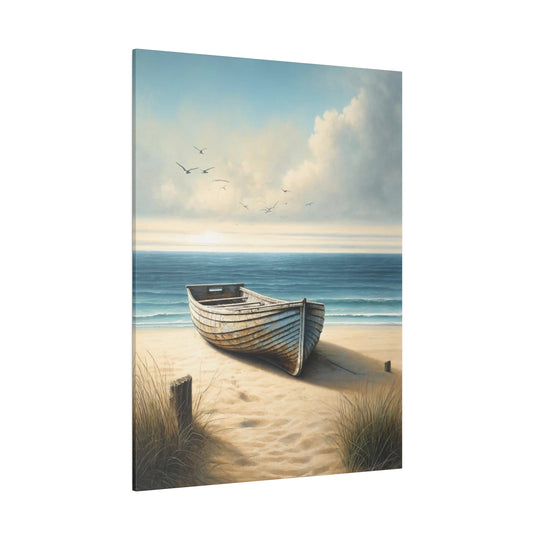 Transform Your Space with "The Old Wooden Row Boat and Calm Sea" Canvas Matte, Stretched, 0.75"