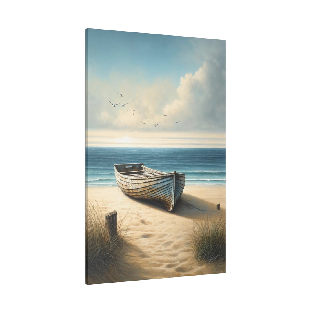 Transform Your Space with "The Old Wooden Row Boat and Calm Sea" Canvas Matte, Stretched, 0.75"