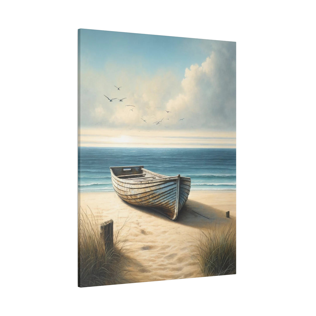 Transform Your Space with "The Old Wooden Row Boat and Calm Sea" Canvas Matte, Stretched, 0.75"