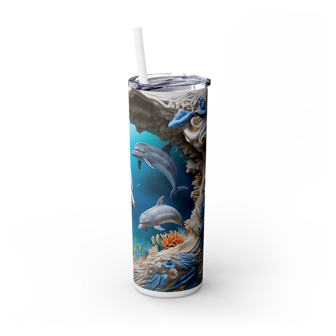 Stay Hydrated in Style with the Dolphin Ocean Harmony Skinny Tumbler Skinny with Straw, 20oz