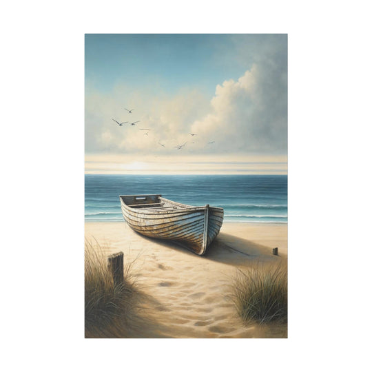 Transform Your Space with "The Old Wooden Row Boat and Calm Sea" Canvas Matte, Stretched, 0.75"