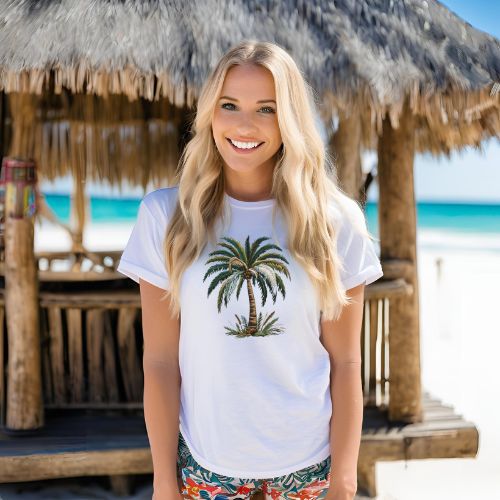 Discover Luxe Comfort: Lucas Islander's Palm Tree T-Shirt Women's Relaxed