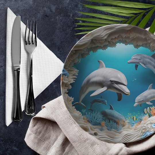 Bring Dolphin Paradise to Your Table with Our 10-Inch Dinner Plate