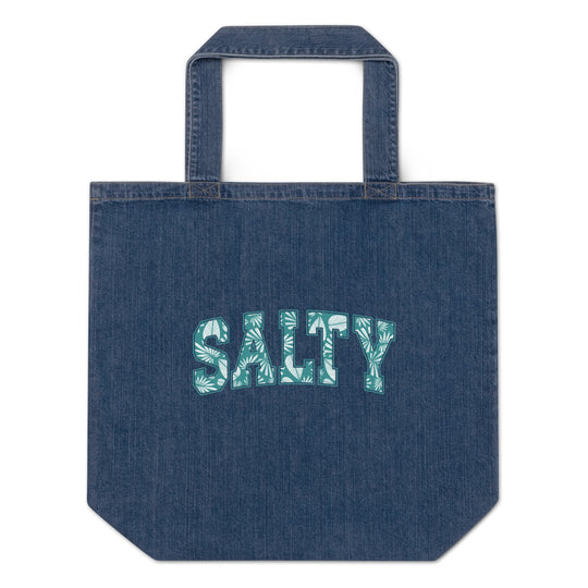 Versatile SALTY Print Denim Tote Bag for Every Occasion