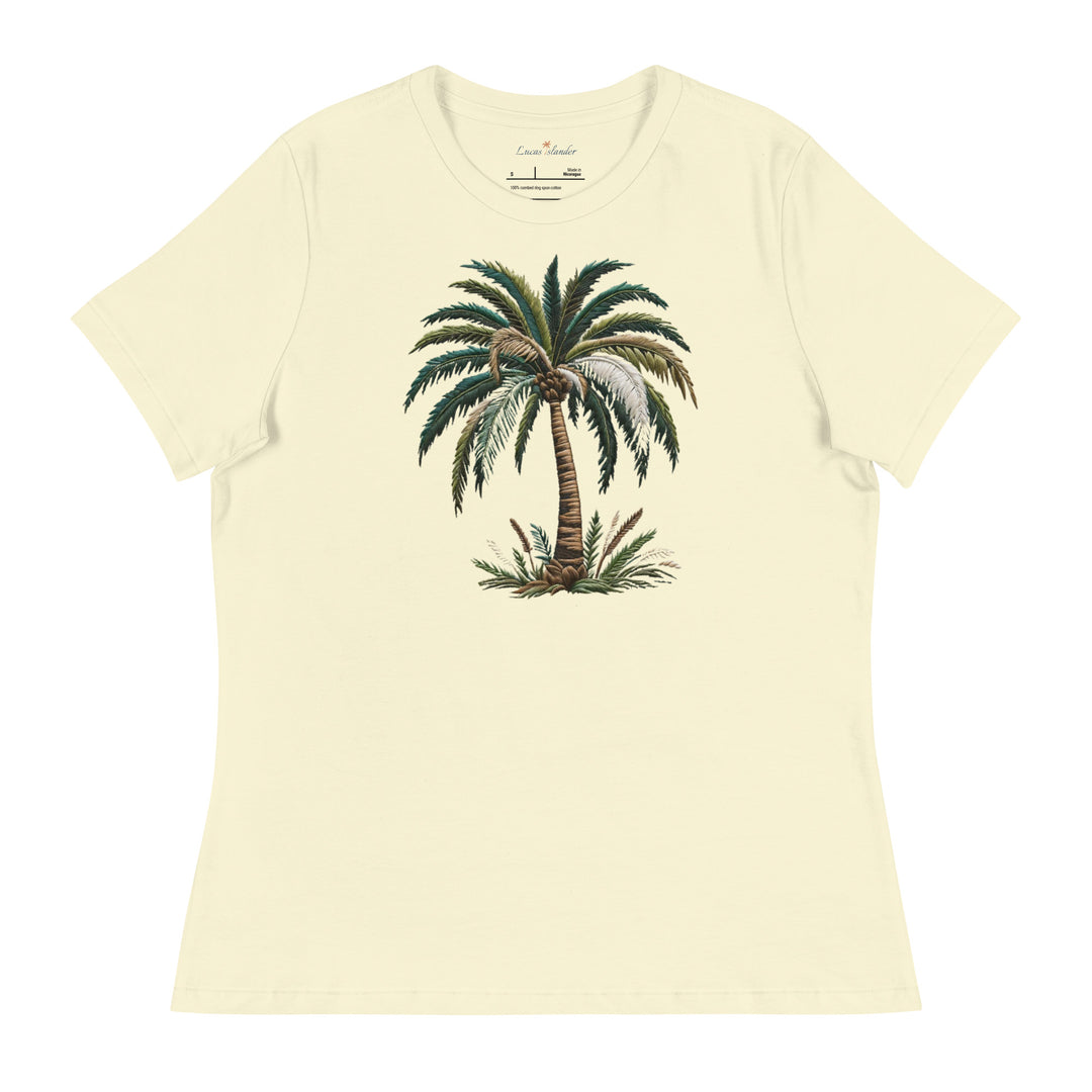 Discover Luxe Comfort: Lucas Islander's Palm Tree T-Shirt Women's Relaxed